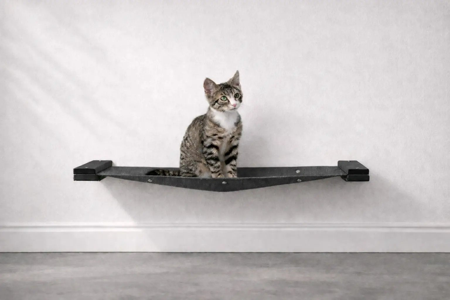 Hanging Cat Bed Hammock in dark gray fabric, wall-mounted cat perch