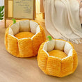 Bild in Galerie-Betrachter laden, Pumpkin nest pet bed; orange plush exterior with cream interior, set of two pumpkin-shaped cat/dog beds.
