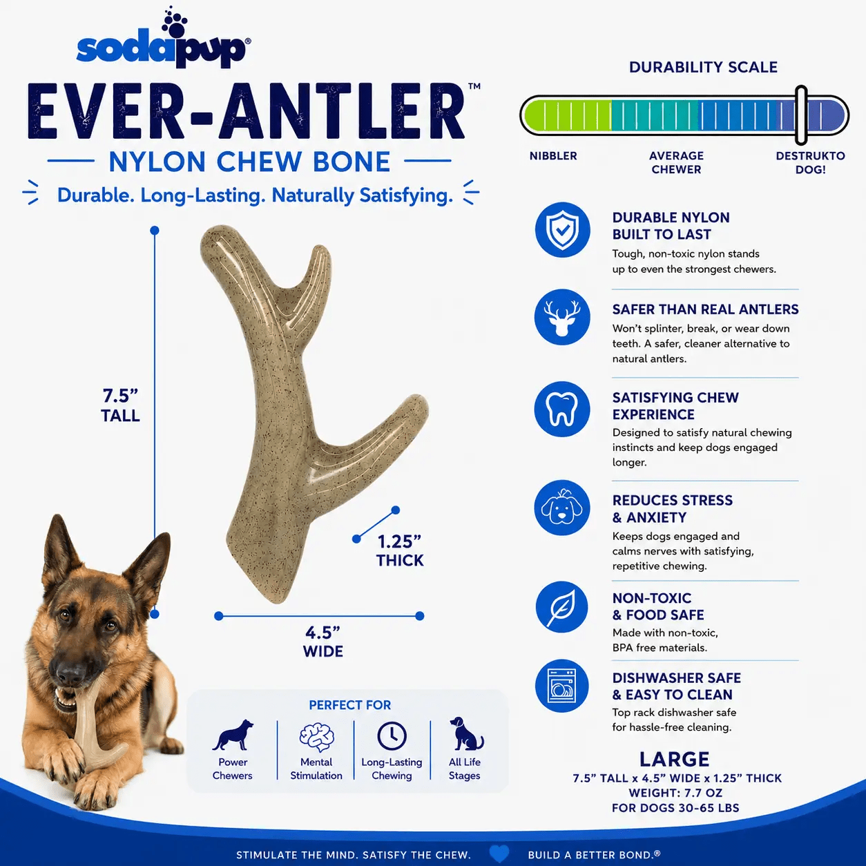 Ever Antler Nylon Chew Bone | Elk Antler Shaped Dog Toy for Aggressive Chewers | SodaPup by SodaPup/True Dogs, LLC