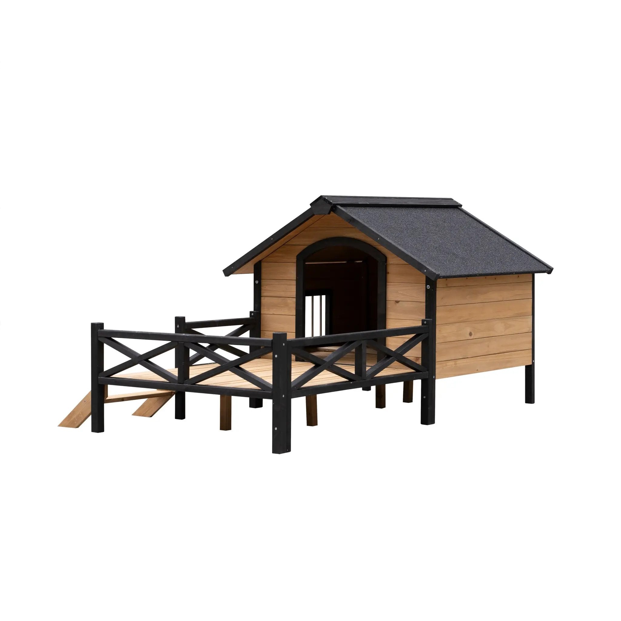 Outdoor Large Wooden Cabin House Style Dog Kennel with Porch by HouseOfZazla