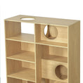 Bild in Galerie-Betrachter laden, Modern 2-in-1 wooden cat house bookshelf by Sangria Beech, beech wood with circular cat holes and open shelves.
