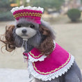 Load image into Gallery viewer, Dog Christmas costume in bright pink with white lace trim and gold piping
