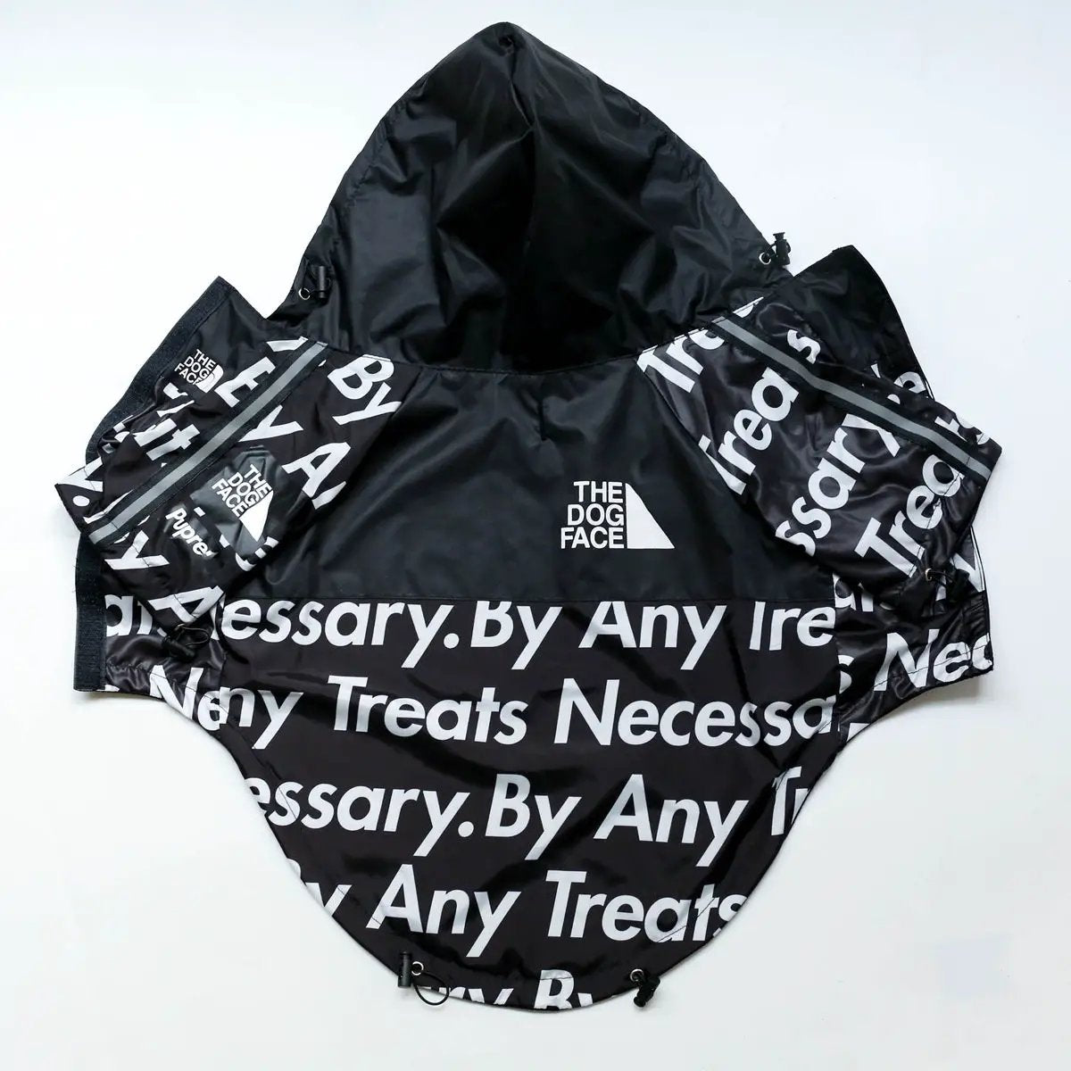 Windproof And Rainproof Dog Clothes Large Dog Raincoat Dog Pet Shell Jacket in black with white text design.