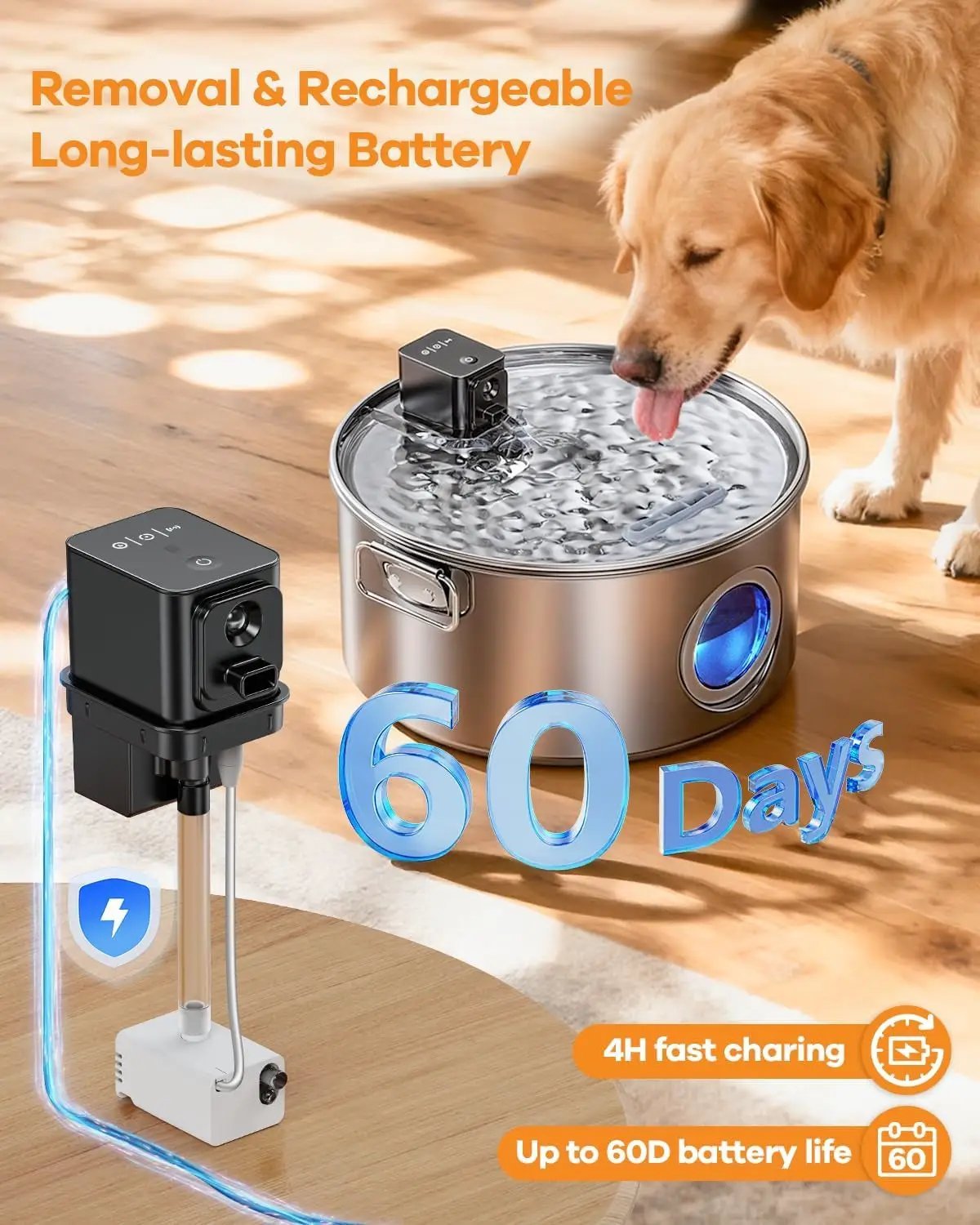 Wireless Dog Water Fountain Stainless Steel 3.4Gal Large Pet Fountain by Wags & Whiskers Pet Supply