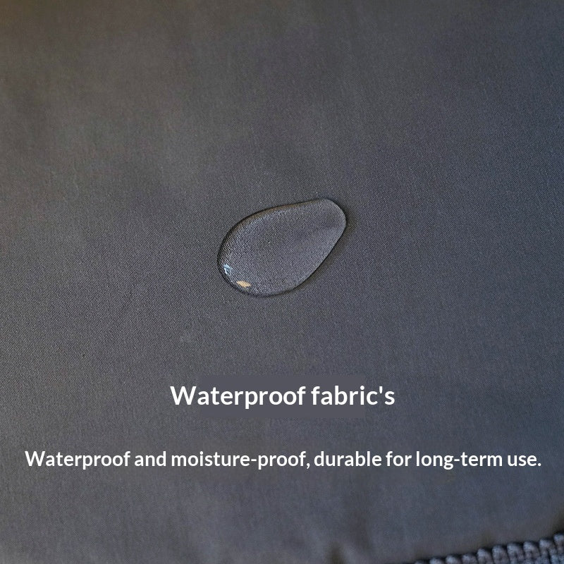 Water droplet on gray tent fabric