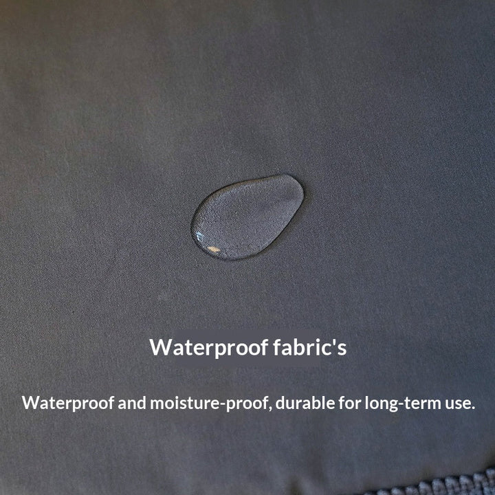 Water droplet on gray tent fabric