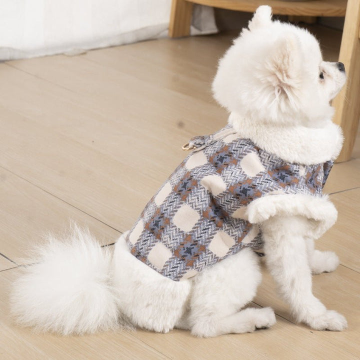 Plaid Fleece-Lined Dog Vest with Leash Ring – photo 4