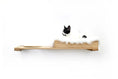 Load image into Gallery viewer, The Cat Nest Bed on a natural wood cat shelf with white faux fur lining and a black-and-white cat.
