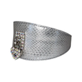 Load image into Gallery viewer, Silver snakeskin cuff bracelet from Love Collection by Allysa Payne Beverly Hills with crystal cluster accent
