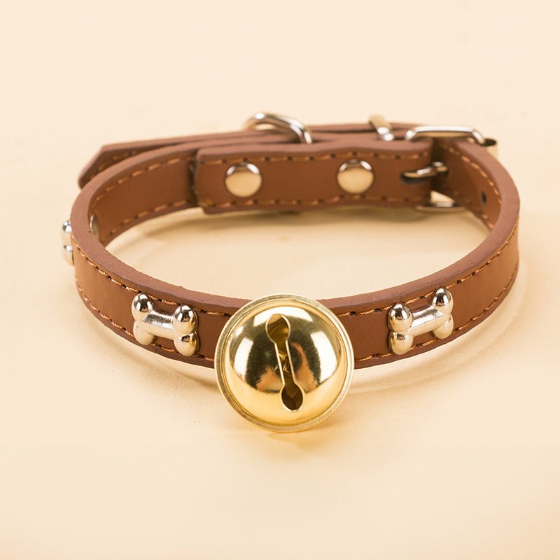 Bone Stud PU Leather Collar with Bell – Dogs & Cats