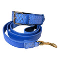 Bild in Galerie-Betrachter laden, Malibu Classic collar & leash set in blue embossed leather with gold hardware
