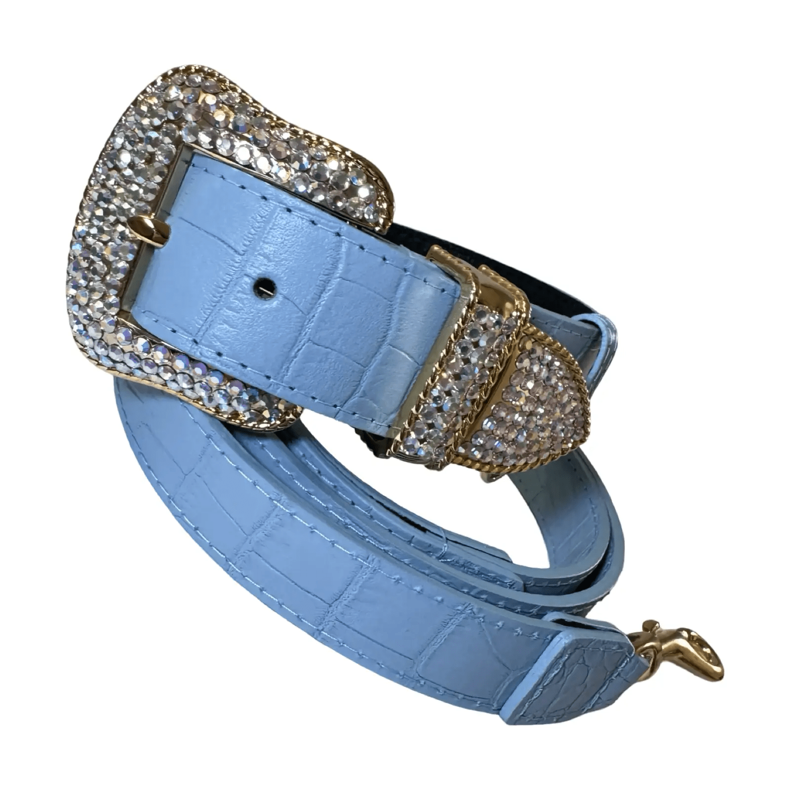 Lja Matte Blue Croc Leather Collar With Swarovski by Allysa Payne Beverly Hills
