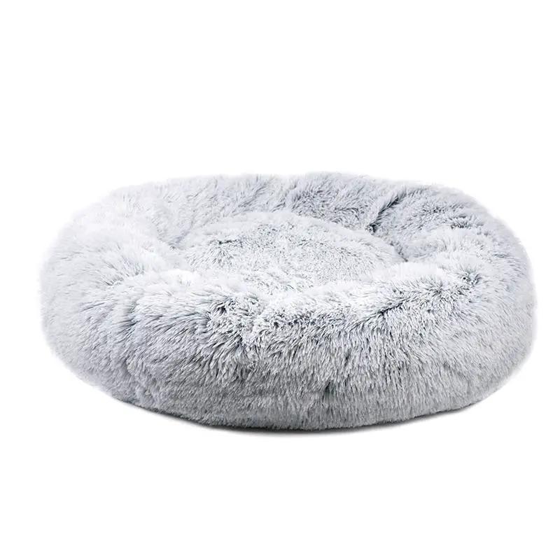 Mr. Peanut's OrthoPlush 28in pet bed, two-tone snowflake white, round pillow bed with soft plush fur.