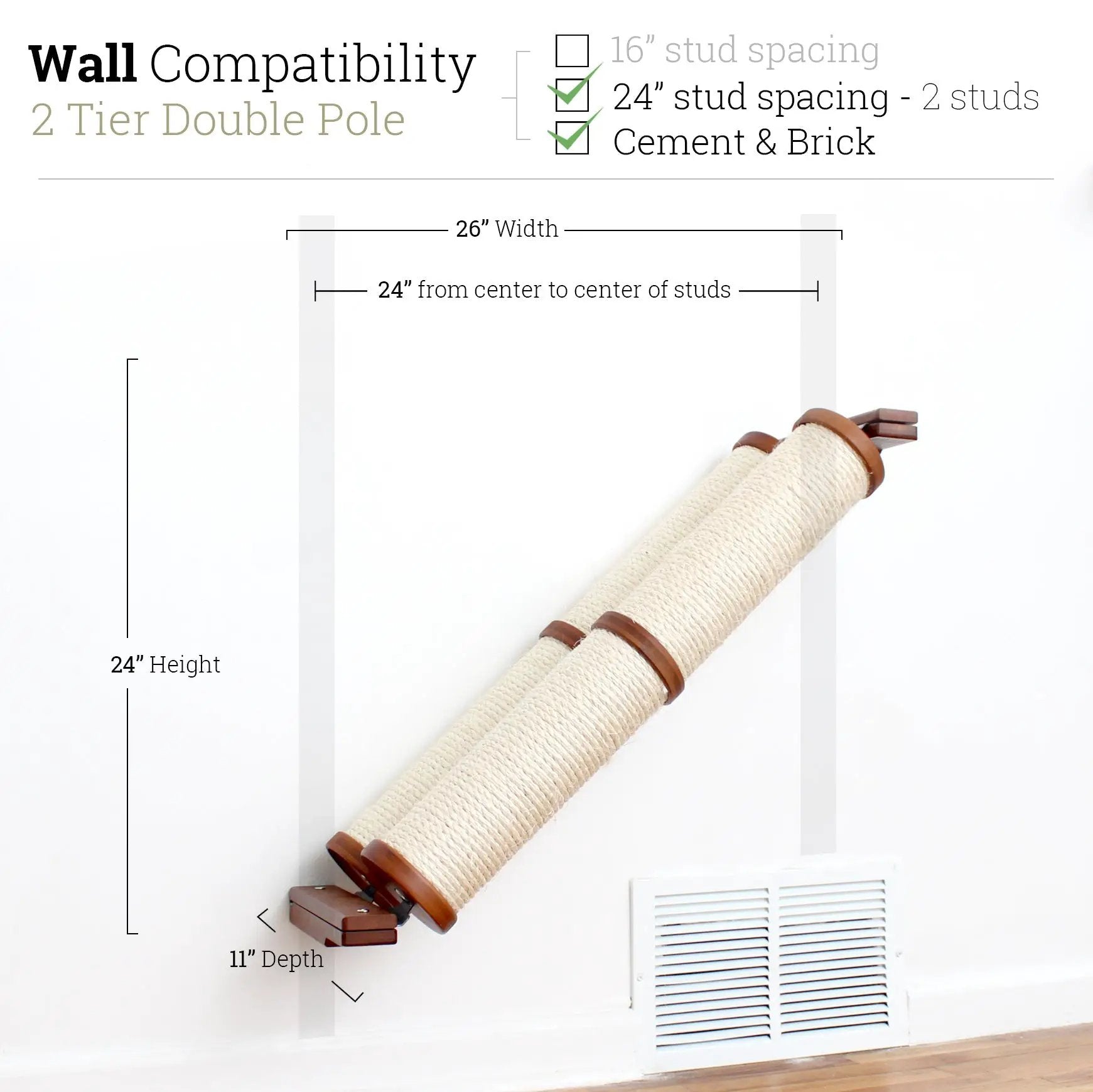 Cat Scratcher by Catastrophic Creations; wall-mounted, slanted sisal rope with wood ends