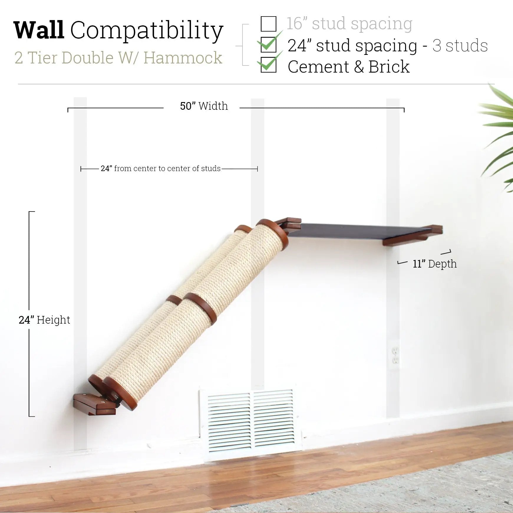 Slanted Cat Scratcher for Wall by Catastrophic Creations; beige rope-wrapped ramp