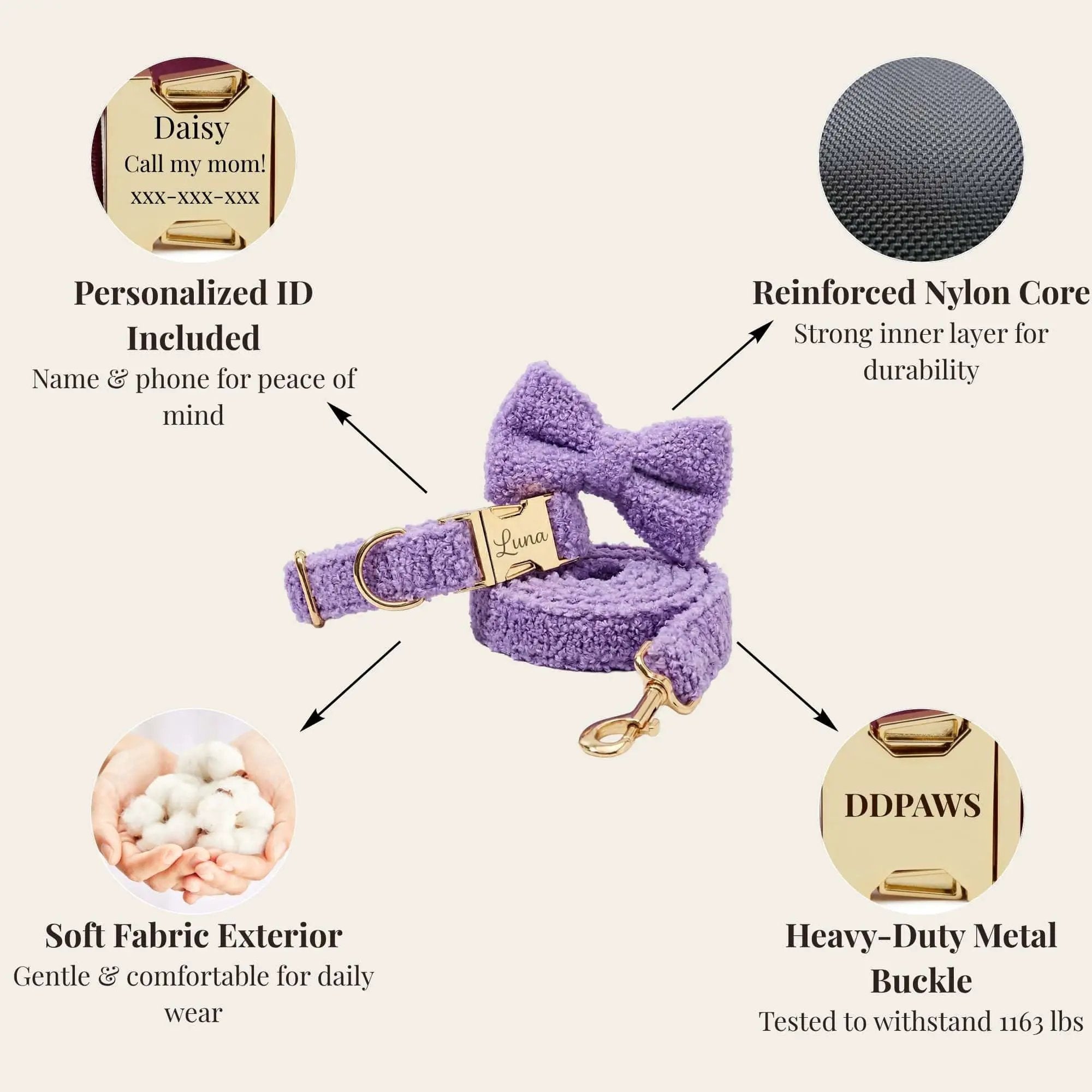 Teddy Purple Personalized No Pull Dog Harness Set With Matching Leash by DDPaws