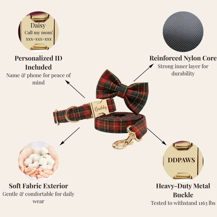 Red Tartan Christmas No Pull Dog Harness Set With Leash Personalized by DDPaws