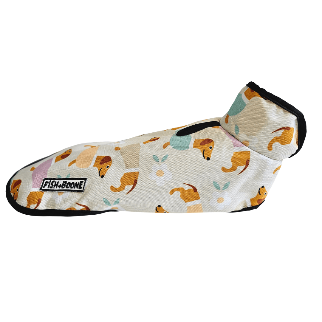 Fish+Boone Dachshunds &amp; Daisies Waterproof Long-Body Dog Coat