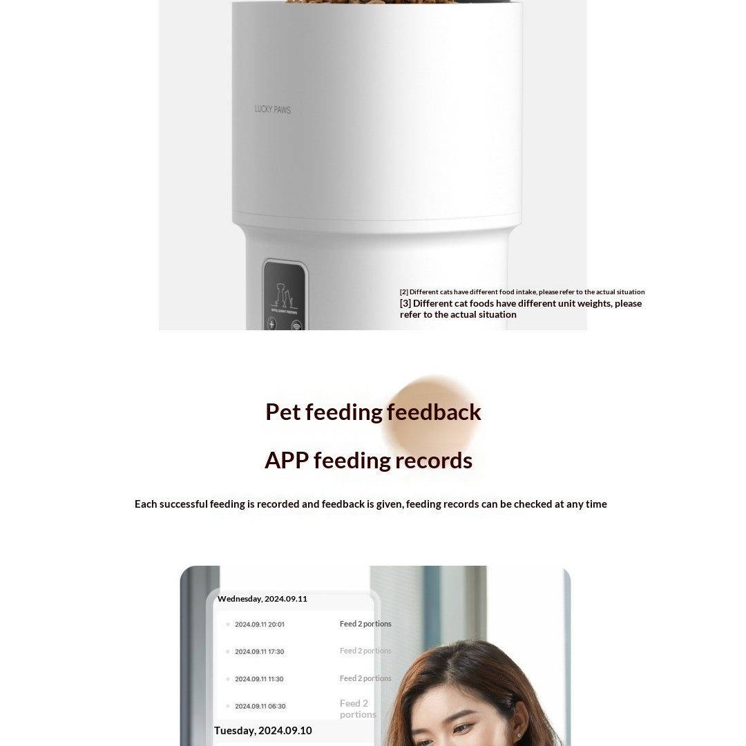 Feeder dispensing outlet and app log illustration