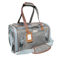 Load image into Gallery viewer, Mr. Peanut's Gold Series Mini Expandable V3.0 Pet Carrier, gray fabric with brown trim and light blue zippers
