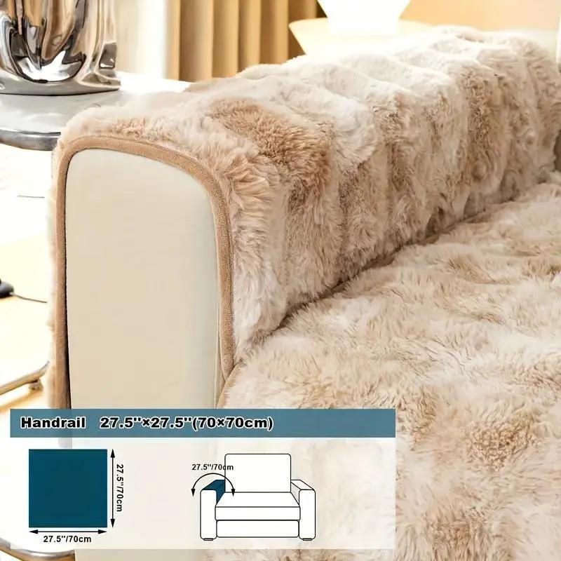 Luxurious Gradient Velvet Sofa Cover by topspet; beige plush fur-like sofa throw