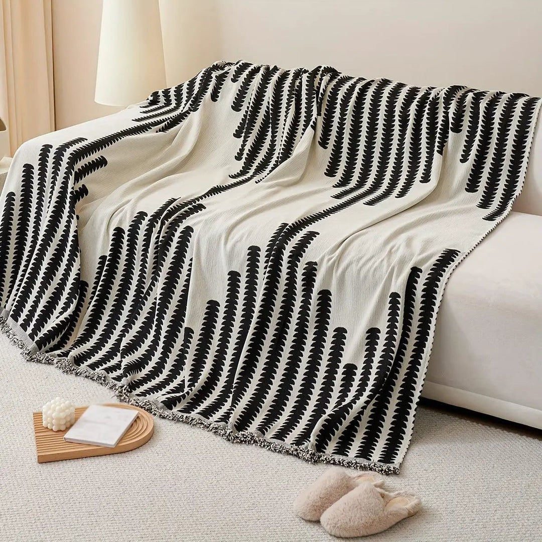 Chenille sofa cover by topspet in cream with black fern pattern