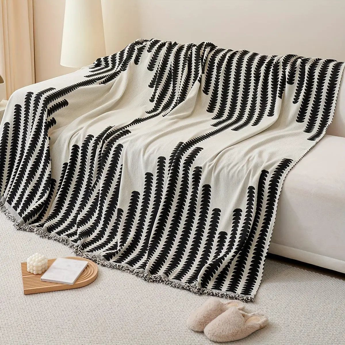 Chenille sofa cover by topspet in cream with black fern pattern