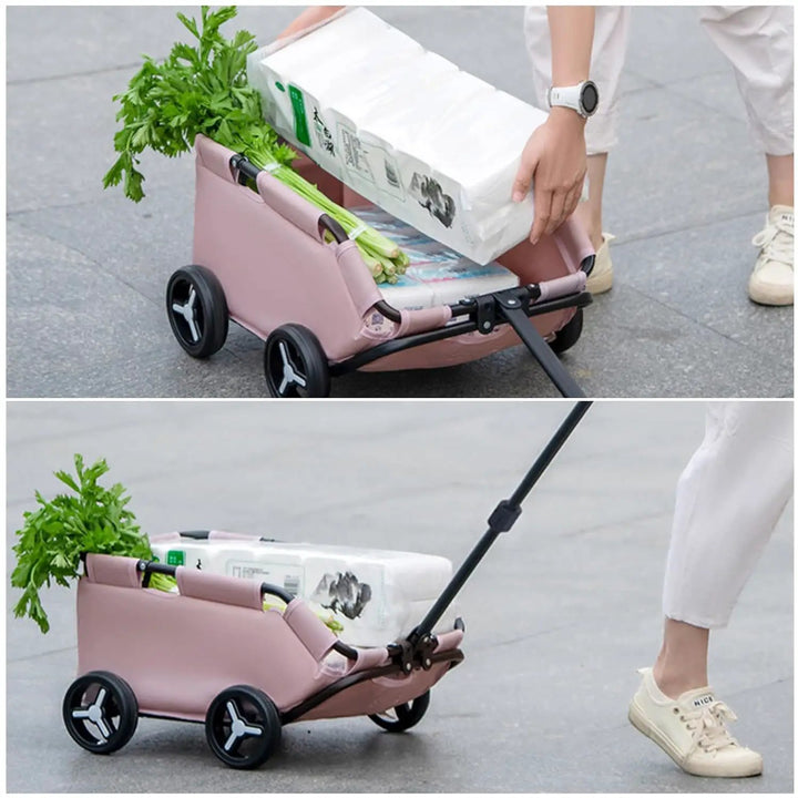 Pet Zen pink pet stroller cart for small pets with four wheels, carrying groceries