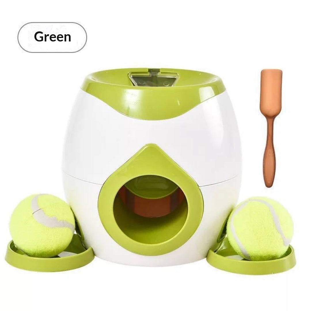 Green ball-return feeder with two balls and pictured scoop