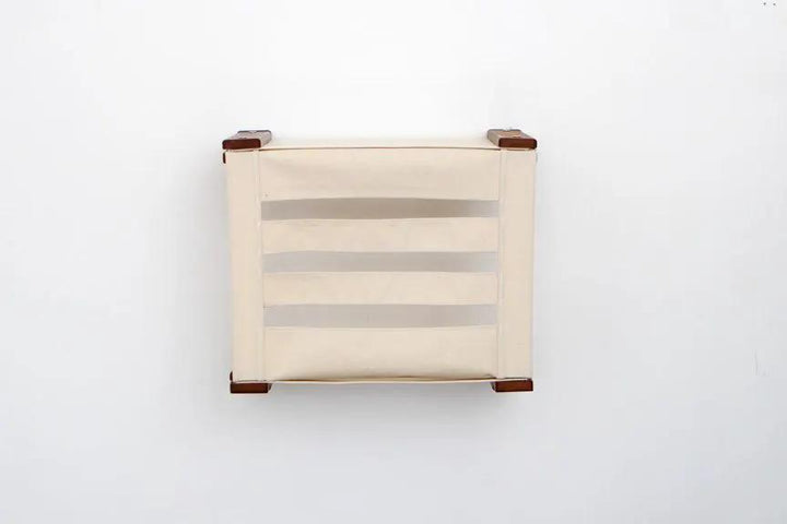 Enclosed Cat Bed - Cat Wall Cubby, beige fabric with wood frame.