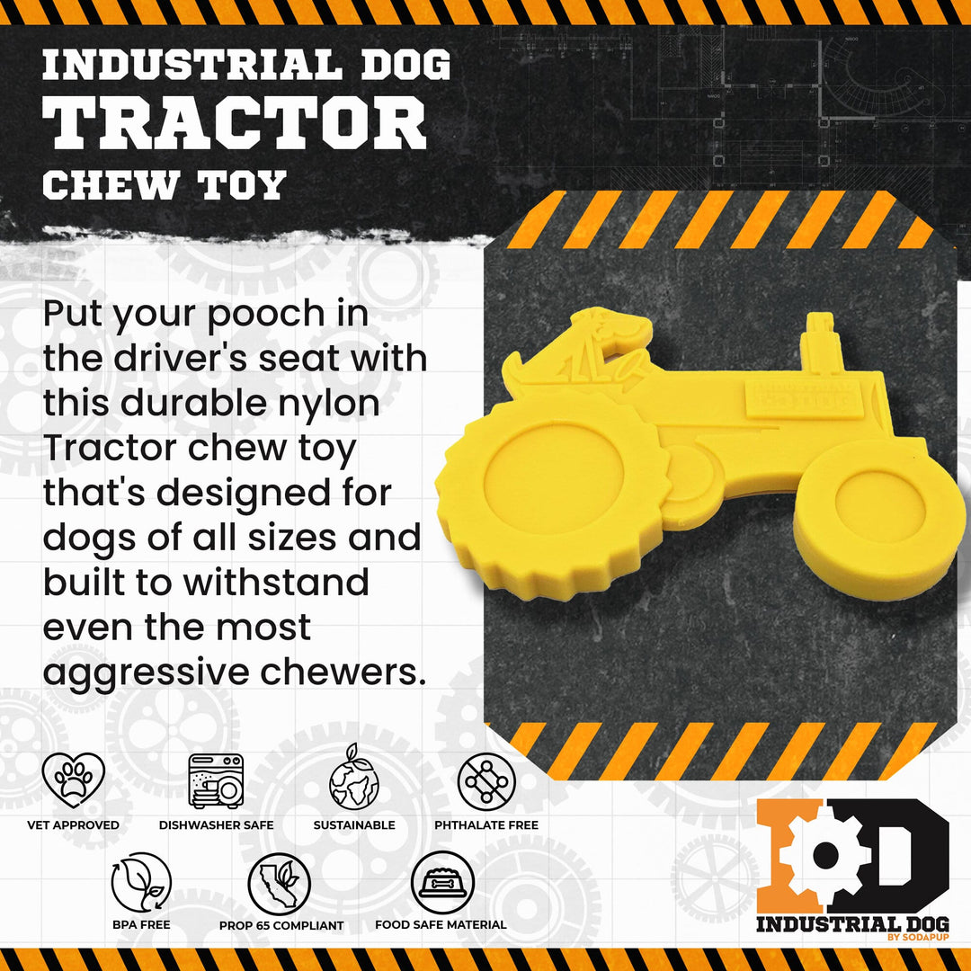 SodaPup Tractor eChew nylon dog chew toy in yellow or brown, view 4