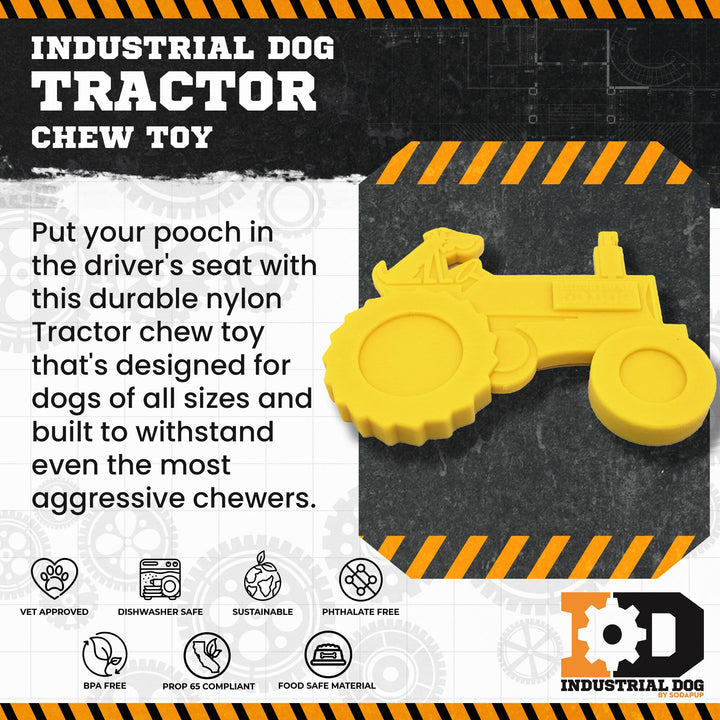 SodaPup Tractor eChew nylon dog chew toy in yellow or brown, view 4