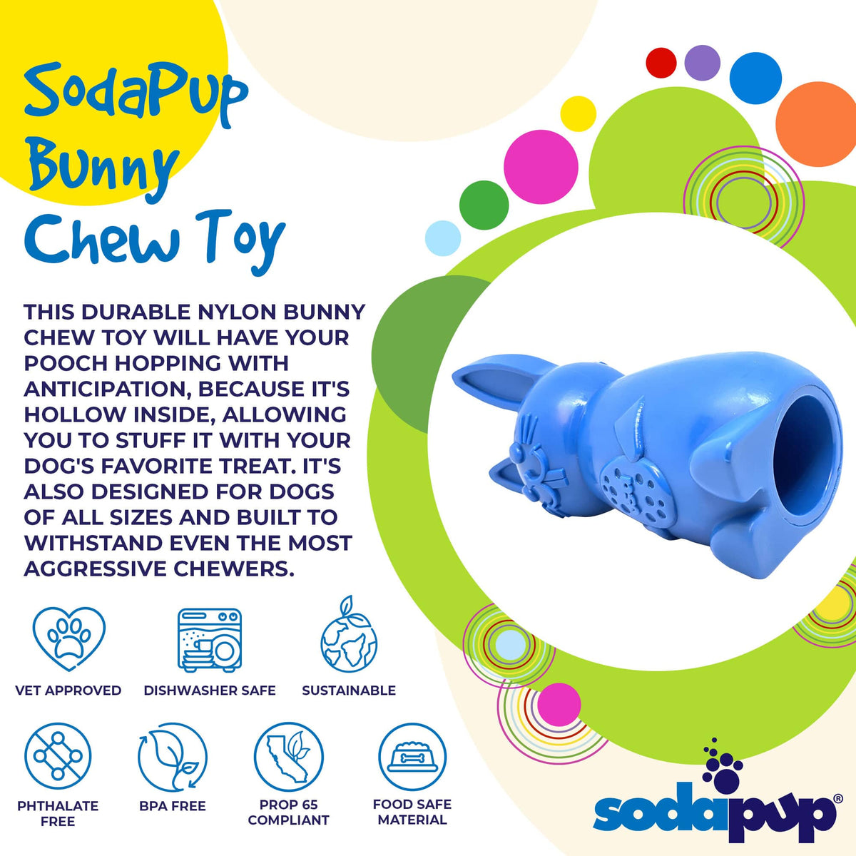 SodaPup Bunny eChew nylon dog chew toy, view 2