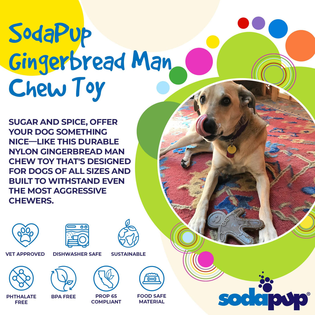SodaPup Gingerbread Man nylon dog chew toy in brown, view 3