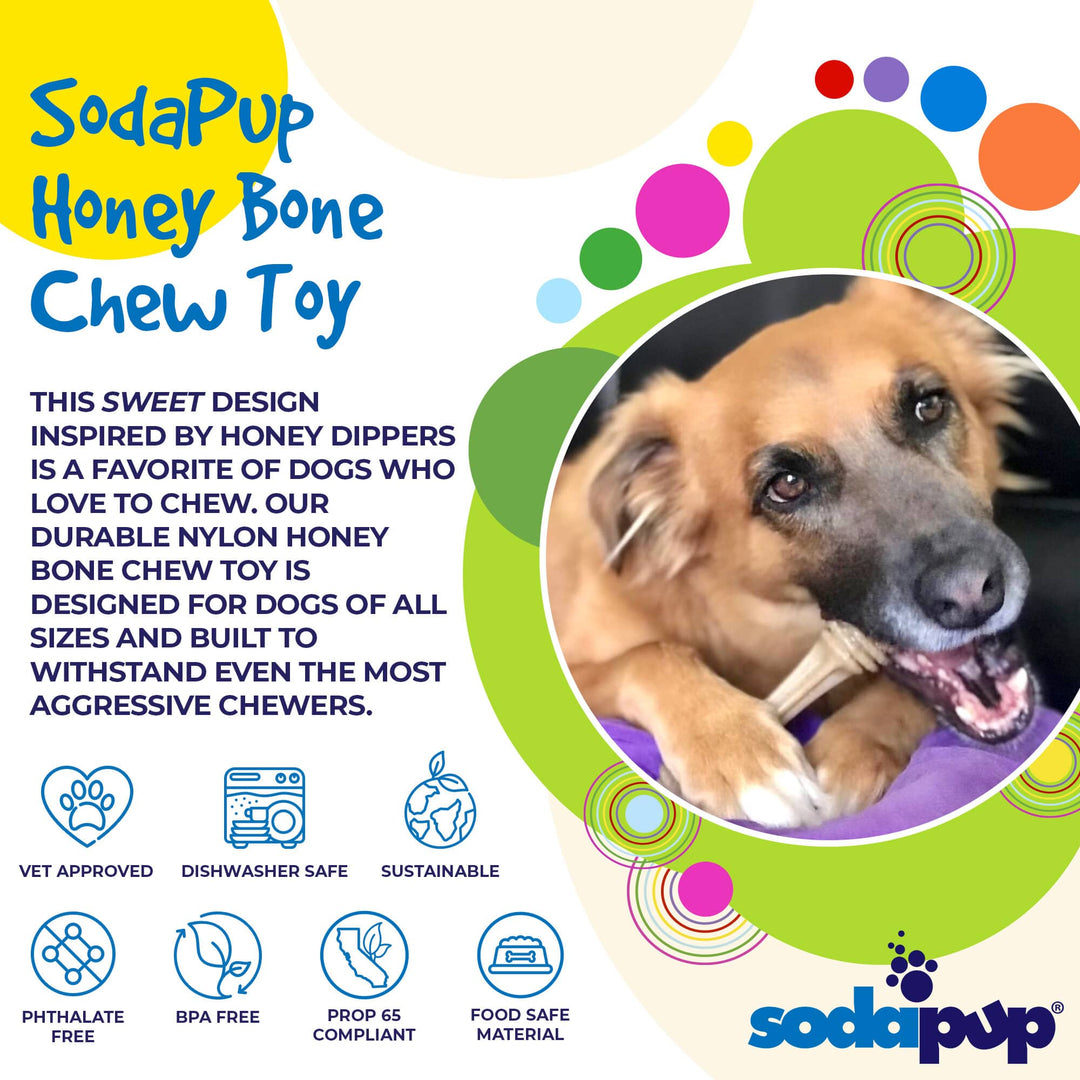 SodaPup Honey Bone nylon dog chew toy in brown, view 3
