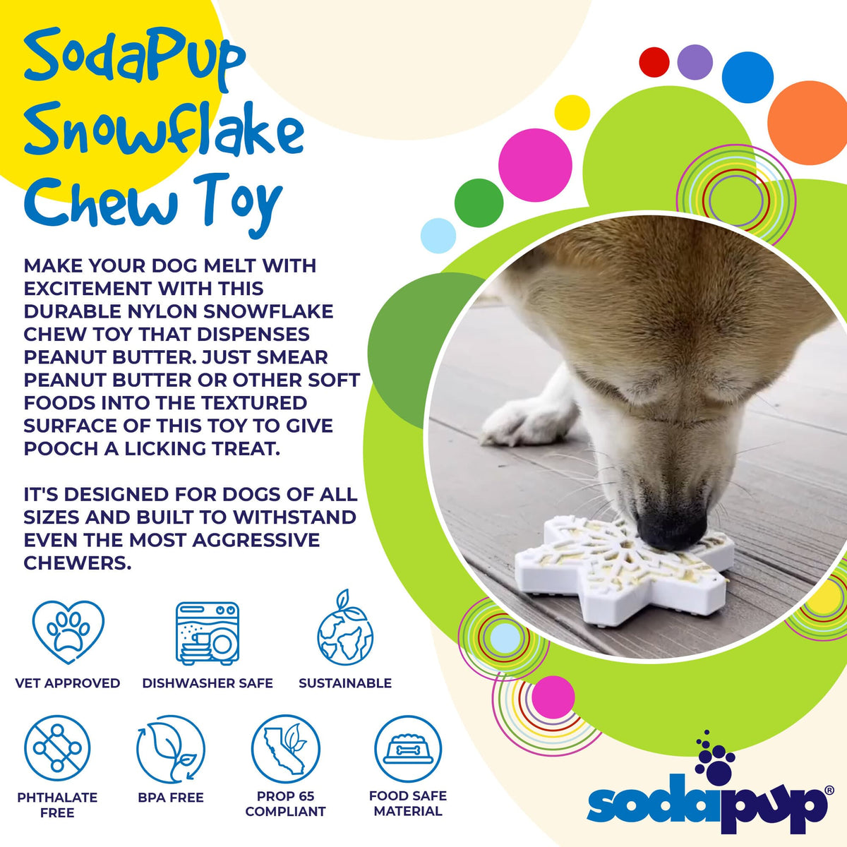 SodaPup Snowflake nylon dog chew toy in white, view 2