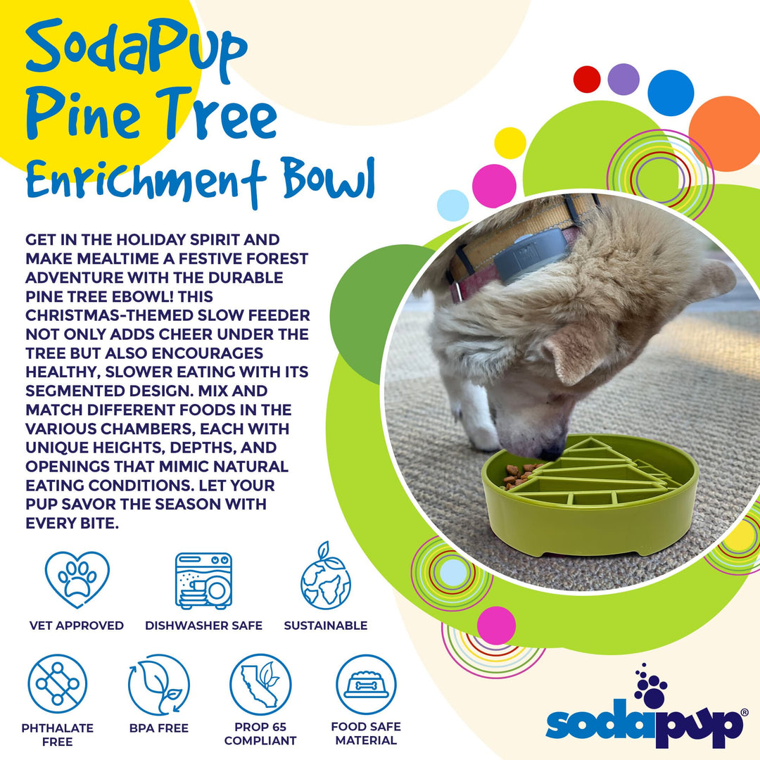 SodaPup Pine Tree TPE slow feeder dog bowl in green, view 4