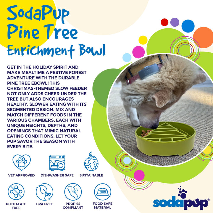 SodaPup Pine Tree TPE slow feeder dog bowl in green, view 4