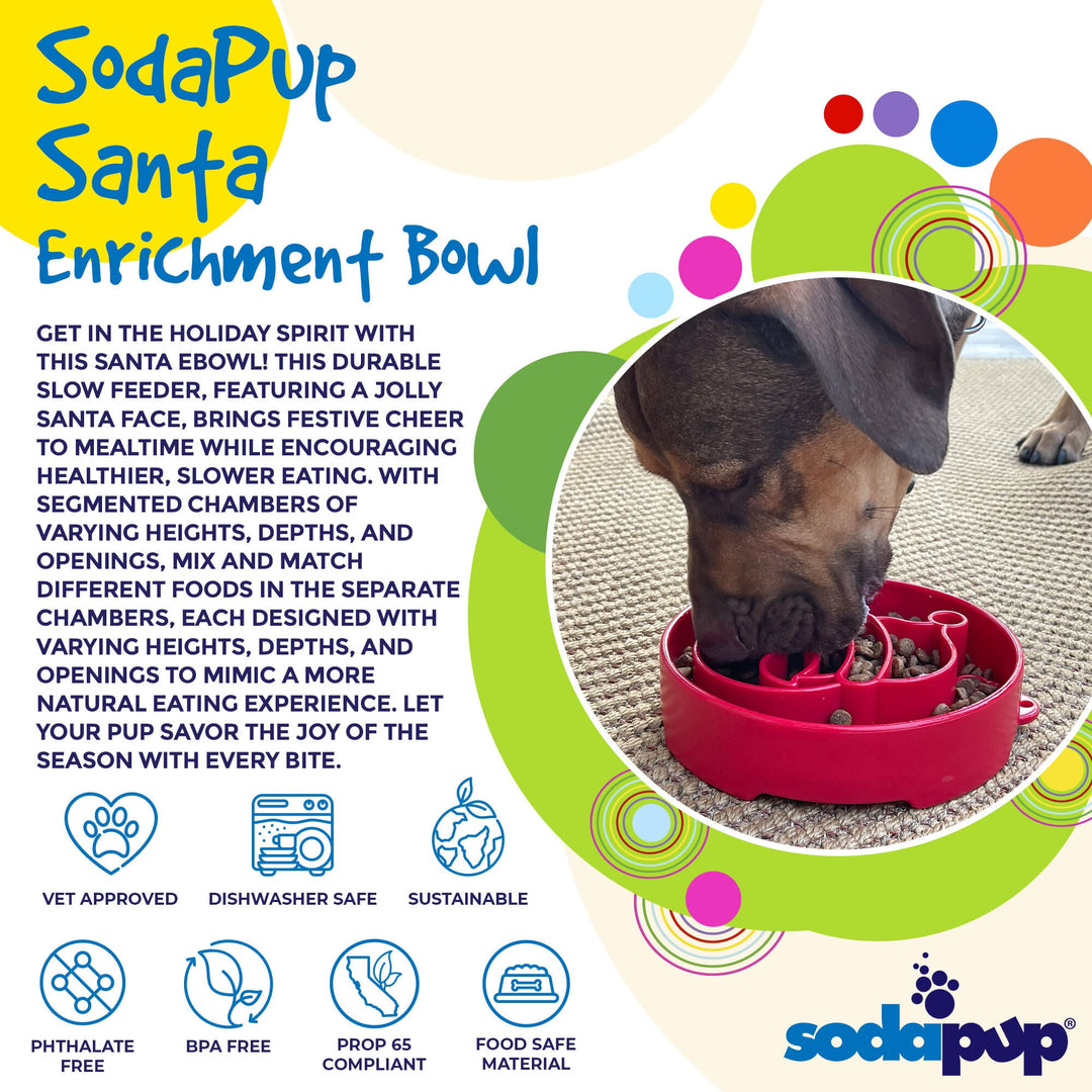 SodaPup Santa eBowl slow feeder dog bowl in red, view 3