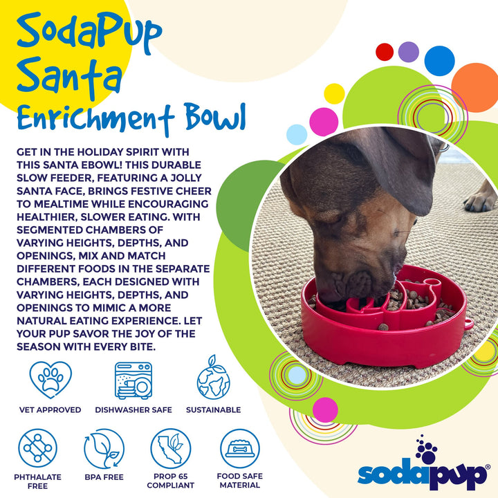 SodaPup Santa eBowl slow feeder dog bowl in red, view 3