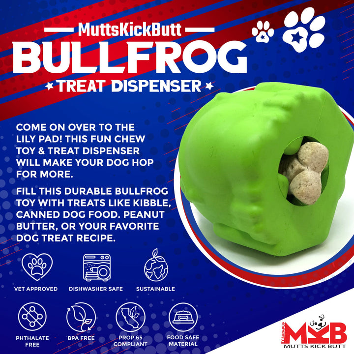 SodaPup Bull Frog rubber dog treat dispenser in green, view 2