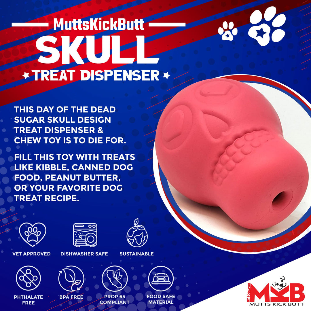 SodaPup Sugar Skull rubber dog treat dispenser in pink, view 2
