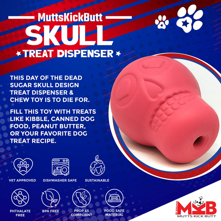 SodaPup Sugar Skull rubber dog treat dispenser in pink, view 2