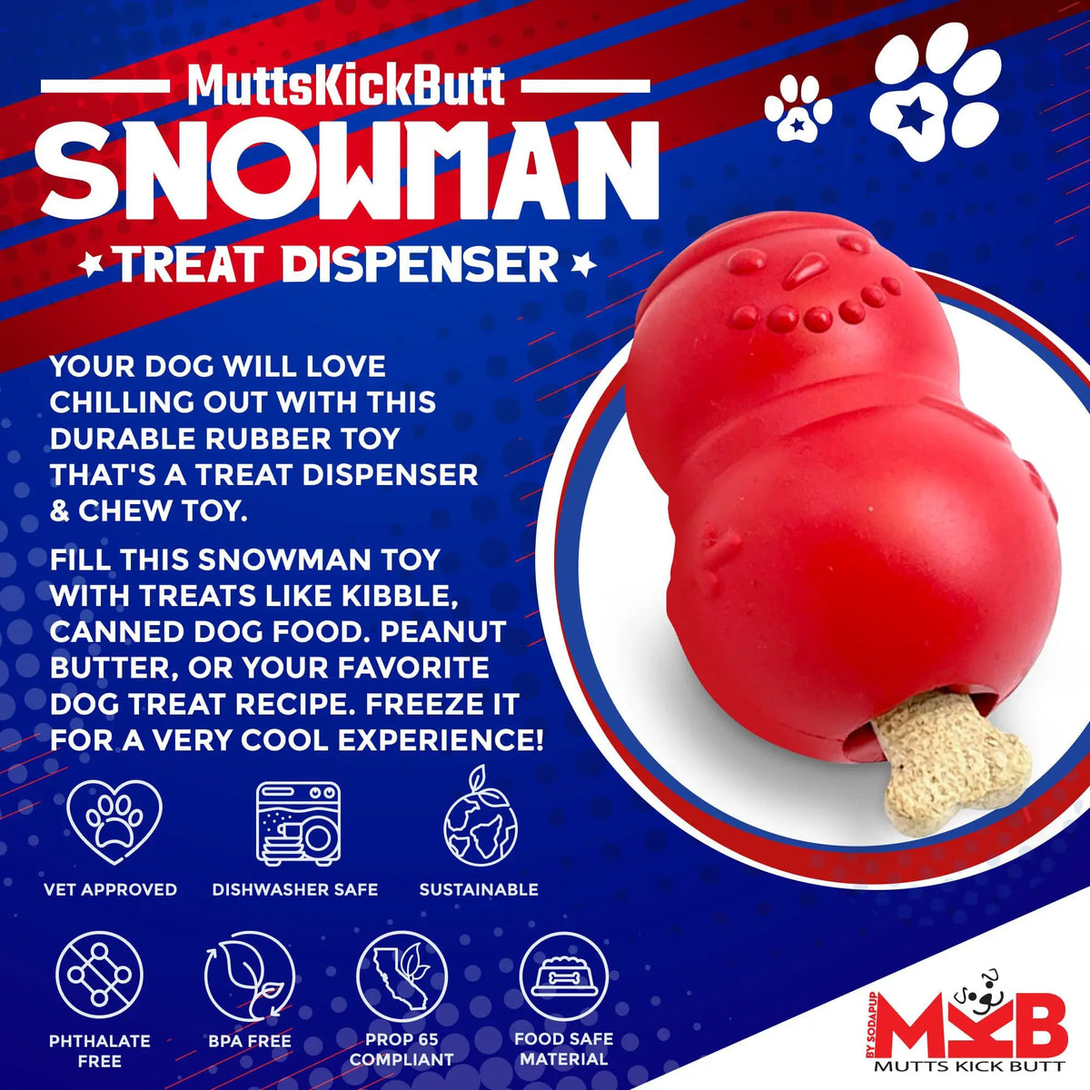 SodaPup red Snowman eDispenser rubber dog treat toy, view 2