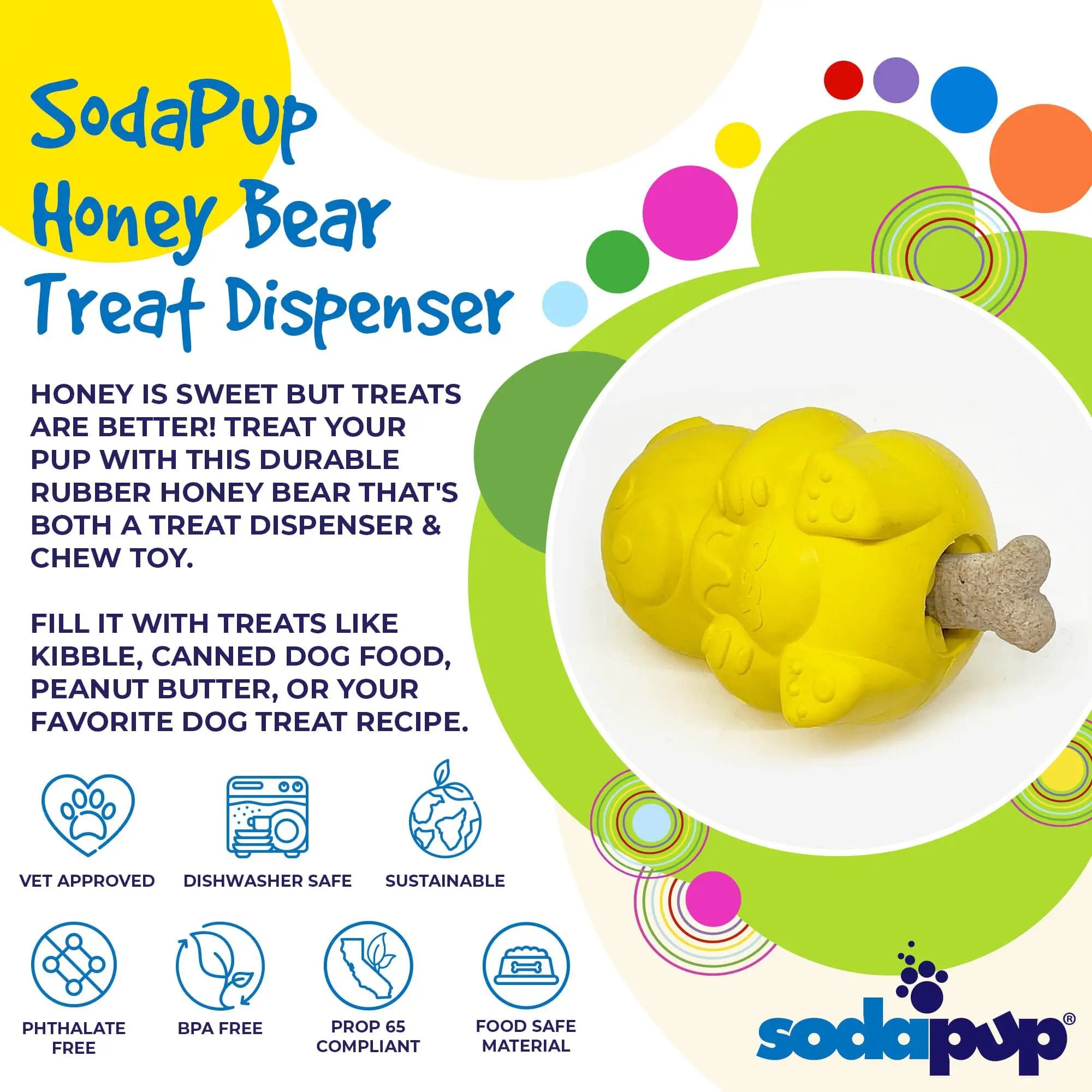Honey Bear Durable Rubber Treat Dispenser Dog Toy