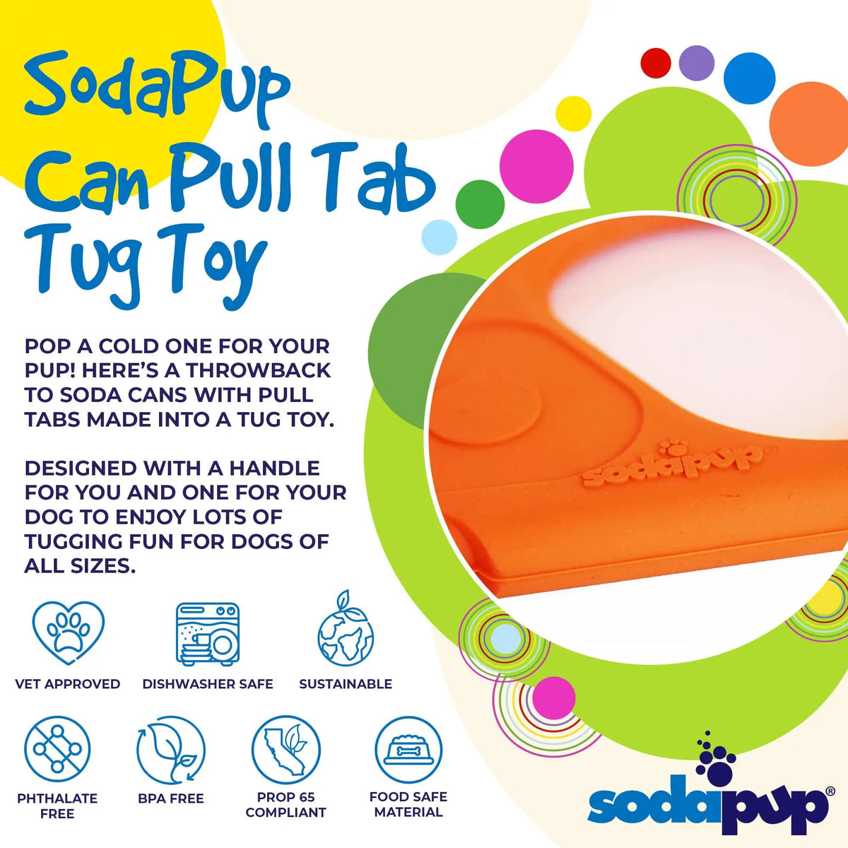 SodaPup Pop Top rubber dog tug toy in orange, view 2