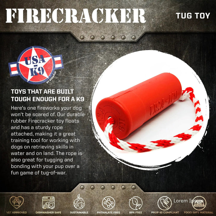 SodaPup USA-K9 Firecracker rubber reward toy in red, view 2