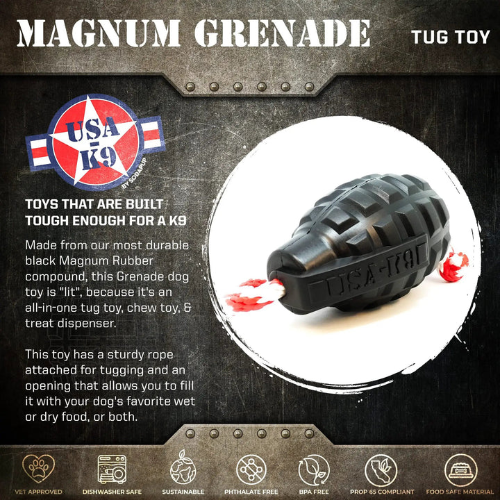 SodaPup USA-K9 Magnum Grenade black rubber reward toy, view 2