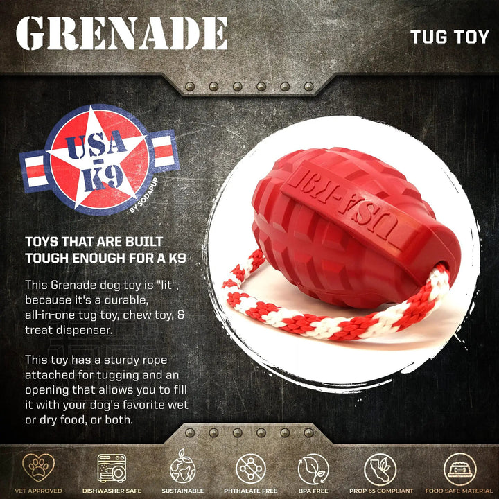 SodaPup USA-K9 Grenade rubber reward toy in steel blue, view 3