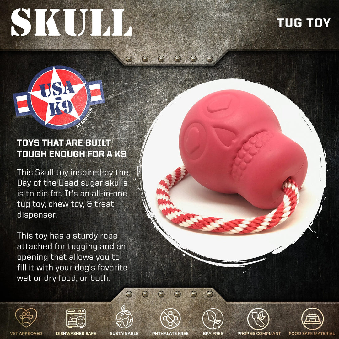 SodaPup USA-K9 pink skull rubber dog chew toy and treat dispenser, view 2